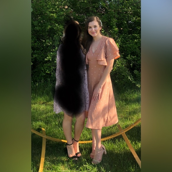 Elegant Peach Polka Dot Dress - Picture 3 of 4